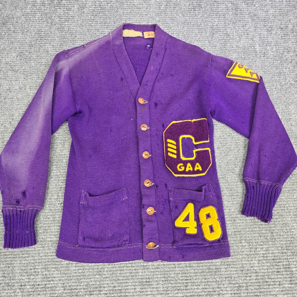 Vintage 1948 Fort Wayne Central Catholic GAA Letterman Cardigan Purple 38 Small